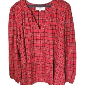 NEW! LOFT Plaid Ruffle Accent Blouse Top Large.